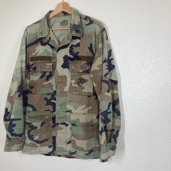 U.S. Army Woodland Camo Combat Field Jacket M Vintage Button Up - Picture 4 of 15